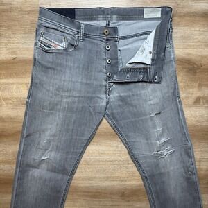 Diesel Jeans Men 31x30 Charcoal Gray Tepphar Slim Carrot Fit Distressed 0662U
